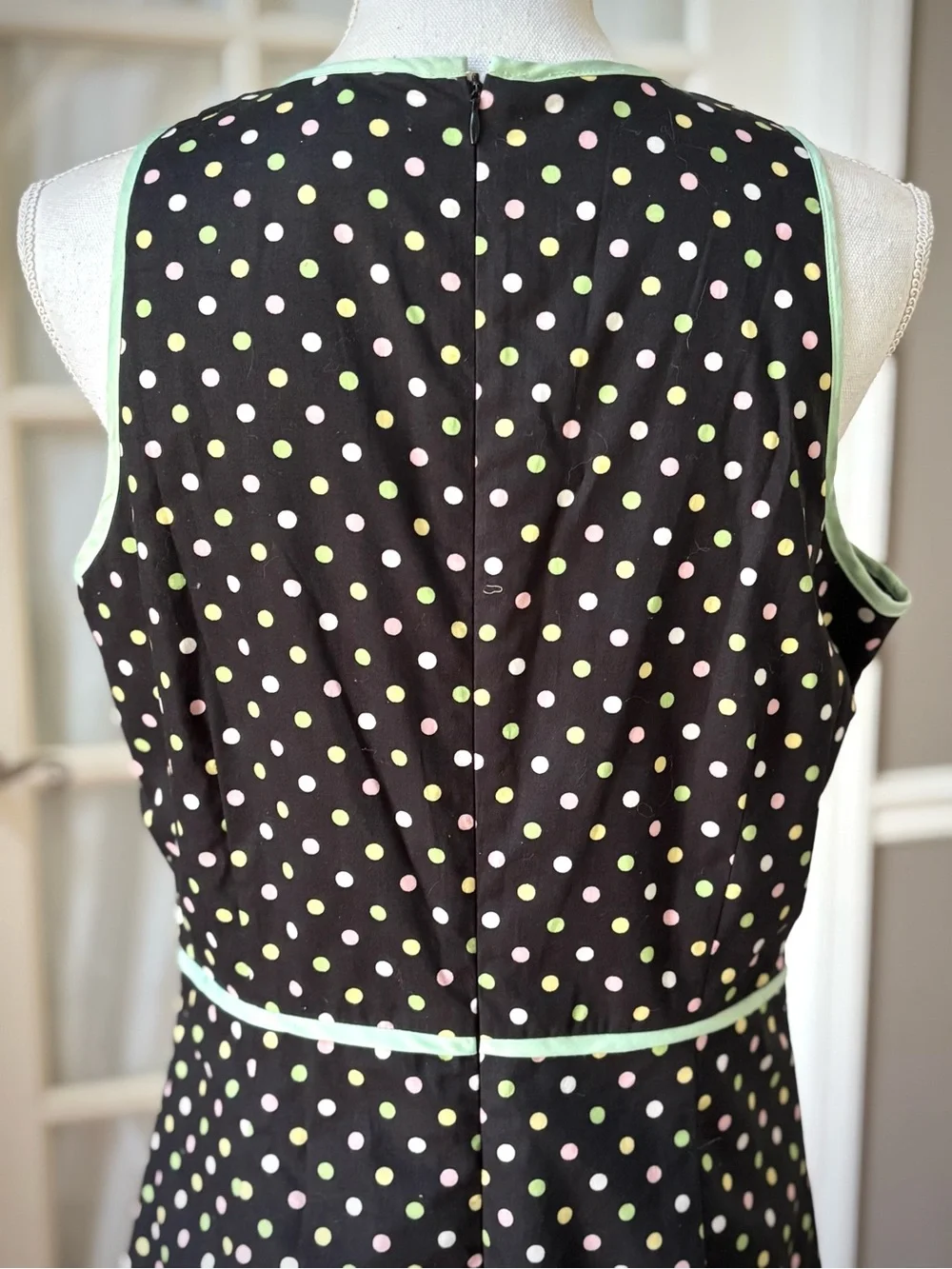 Vintage Y2K Polka Dot Cotton Dress NWT Size 12 Mint Trim Fit & Flare